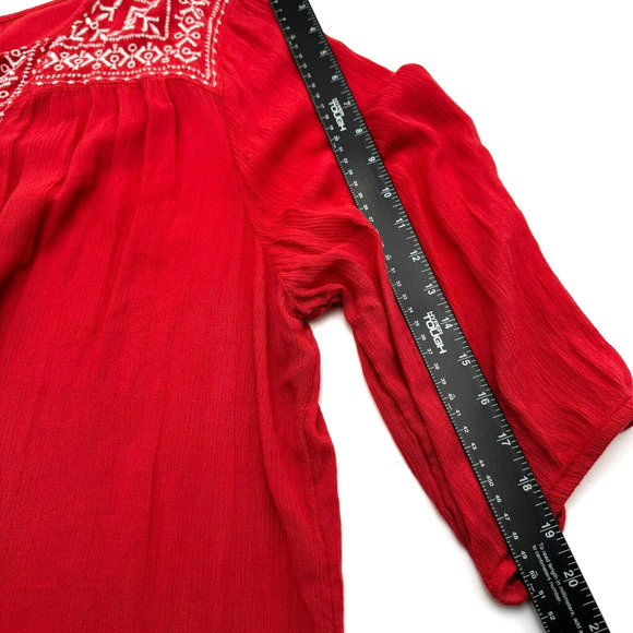 ST JOHN'S BAY Women 3X Orange Pullover Embroidered Crinkle Boho Tassel Tunic Top - Picture 9 of 10